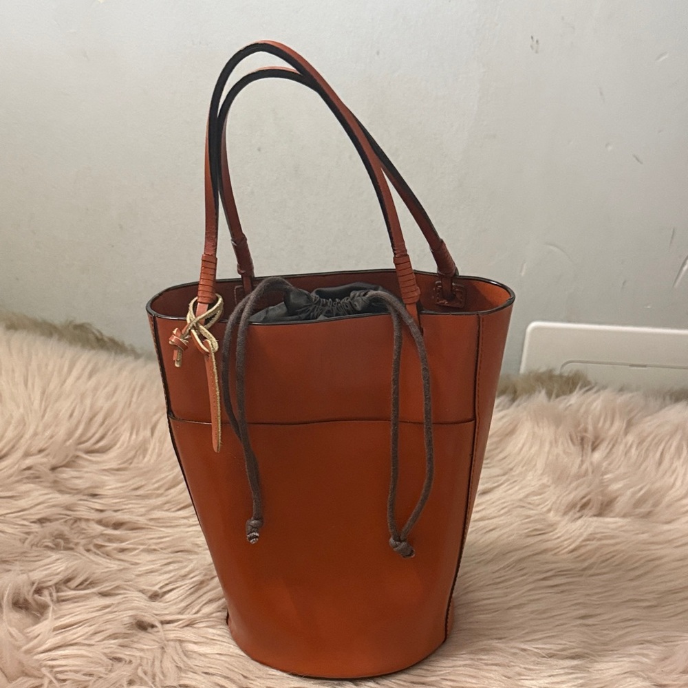 Guy by Rabeanco Tan Leather Bucket Bag